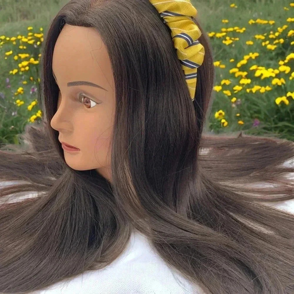 Yellow Striped Preppy Classic Crown Silk Handmade Headband Hair Accessory - Picture 4 of 10